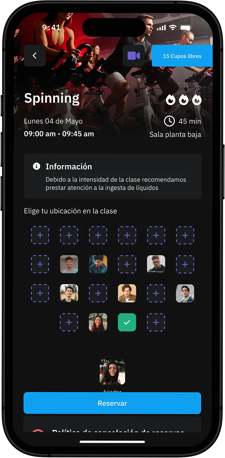 Inscreva-se facilmente em suas aulas favoritas. Pelo app você pode ver horários, vagas disponíveis e reservar seu lugar sem depender de ninguém.