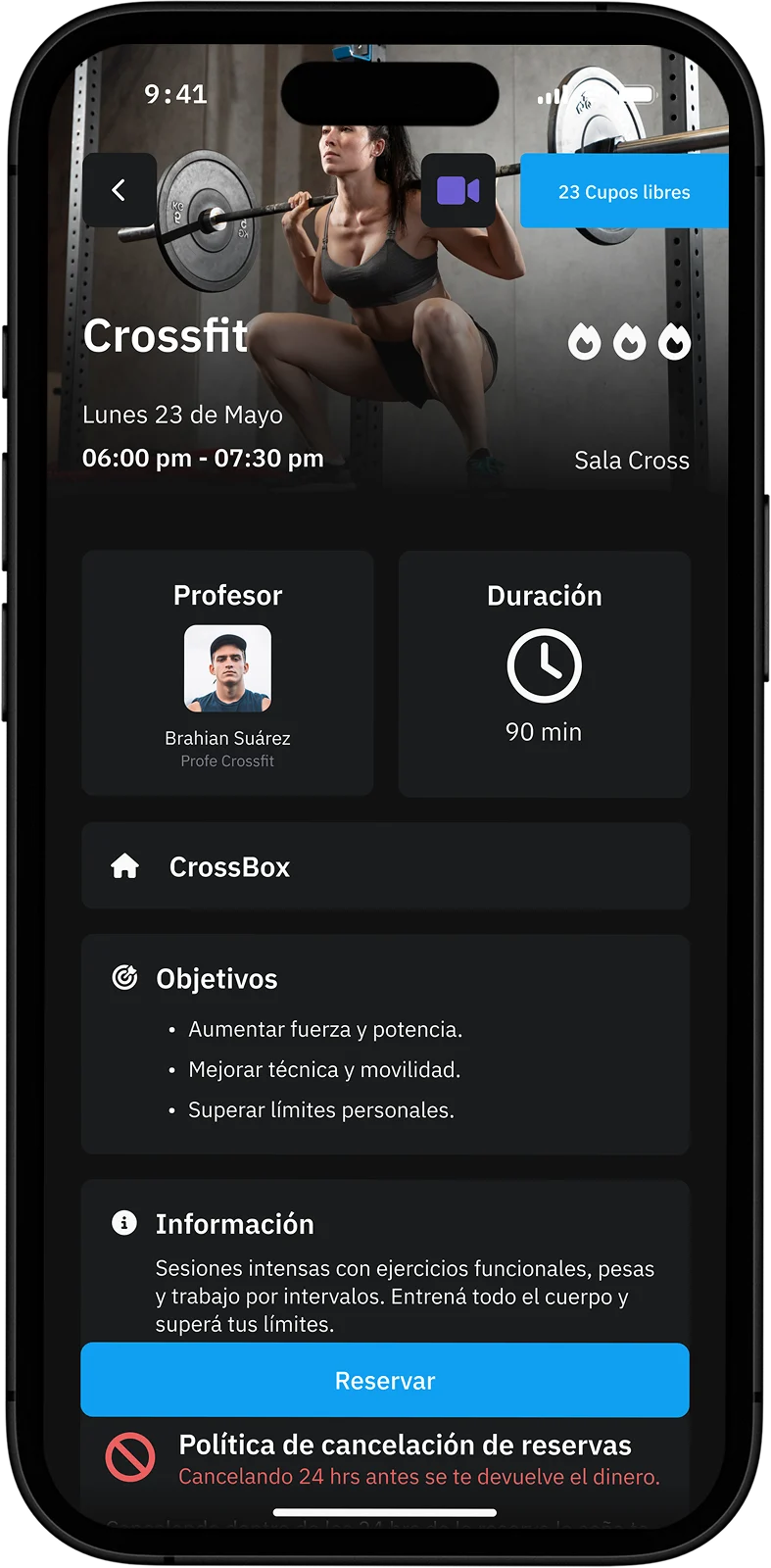 Inscreva-se facilmente em suas aulas favoritas. Pelo app você pode ver horários, vagas disponíveis e reservar seu lugar sem depender de ninguém.