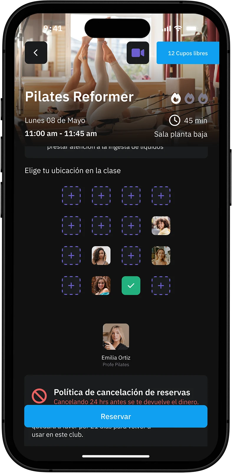 Inscreva-se facilmente em suas aulas favoritas. Pelo app você pode ver horários, vagas disponíveis e reservar seu lugar sem depender de ninguém.
